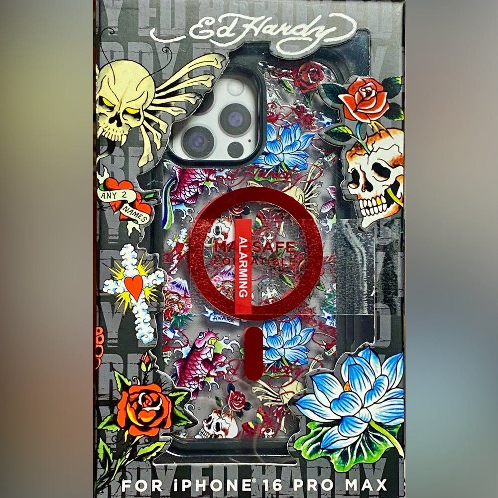 Ed Hardy Skull Flower Design iPhone 16 Pro Max Case. New